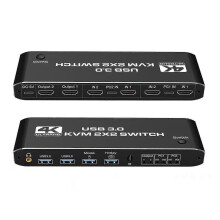 HDMI KVM Switch Compatible with PC, Laptop, Console, 4K 60Hz Dual Monitor USB 3.0 Switcher Box