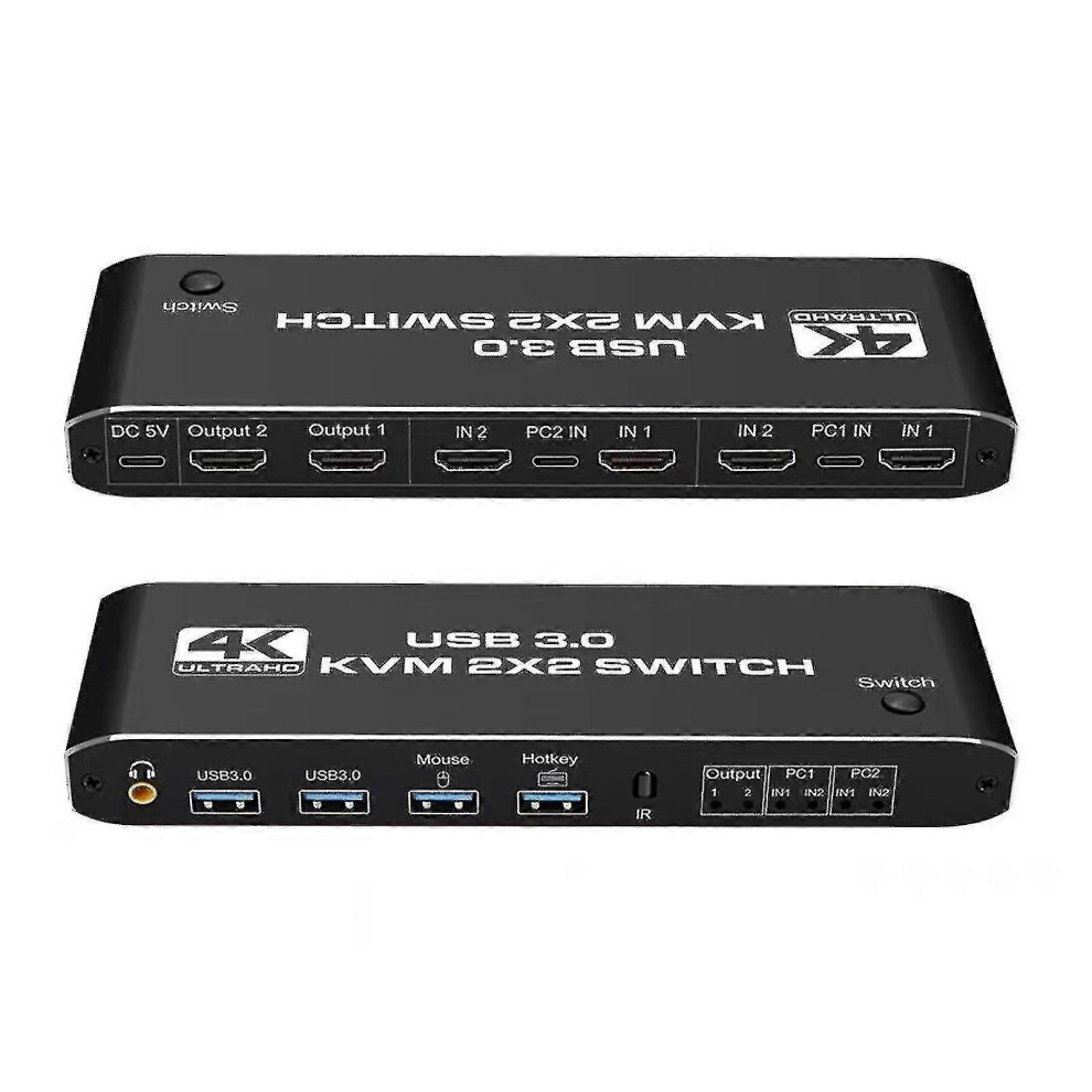 Hdmi Kvm Switch Compatible With Pc, Laptop, Console, 4K 60Hz Dual Monitor Usb 3.0 Switcher Box 6966168006350