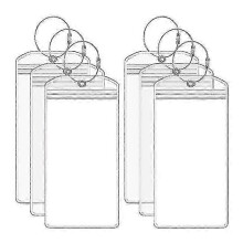 10 Pcs Clear Waterproof Cruise Luggage Tag Holders with Zip Seal Stainless Steel Rings for Travel Vacation Suitcases