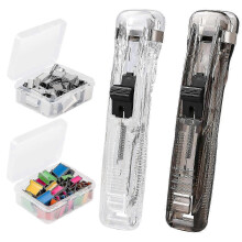 Clam Clip Dispensers with Refill Clips for Binding Paper & Sealing Food Packaging, Transparent and Black