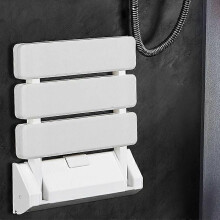 Folding Wall Mounted Shower Seat 130 kg Load Capacity White for Bathroom Spa Sauna Installation Required