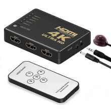 Przełącznik HDMI 5-portowy z pilotem, kompatybilny z konsolami do gier, rozdzielczość 4K 30 Hz