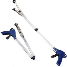 Opvouwbare afvalgrijper/opvangbak, aluminium frame, uitschuifbaar van 42 tot 82 cm, draagvermogen 2 kg, willekeurige rode/blauwe kleur.