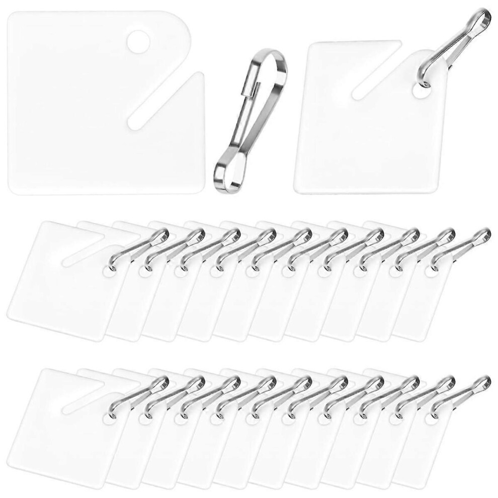 Key Tags 100 Pcs White Square Slotted Plastic Hanging Blank Writable With Metal Snap Hooks For Key Organisation, Lockers, Luggage 6966168143253