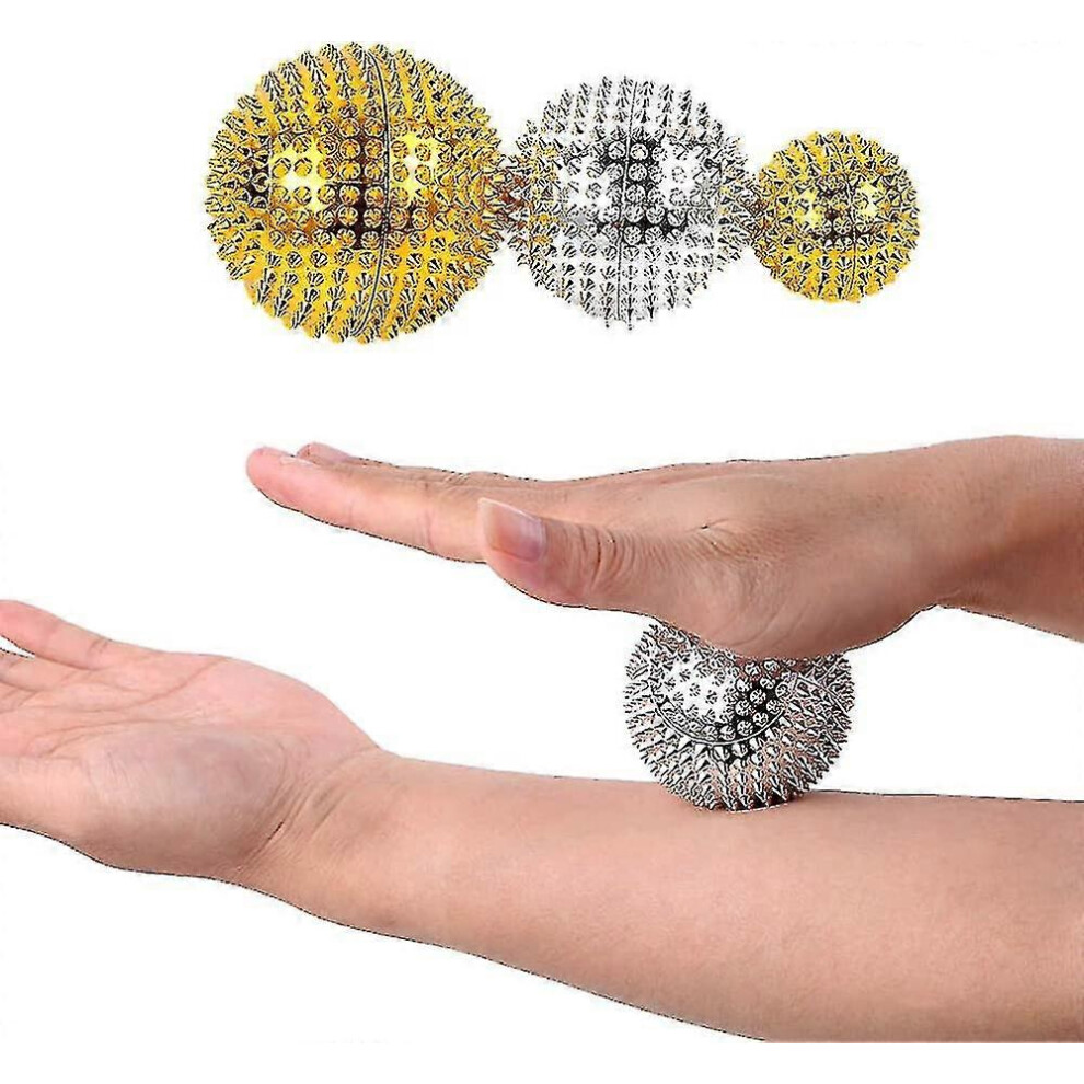 Silver Hand Massage Ball 2Pcs 4.7Cm Trigger Point Relief Acupuncture Point Stimulation Portable Palm Acupressure Fatigue Reduction Health Care Tool