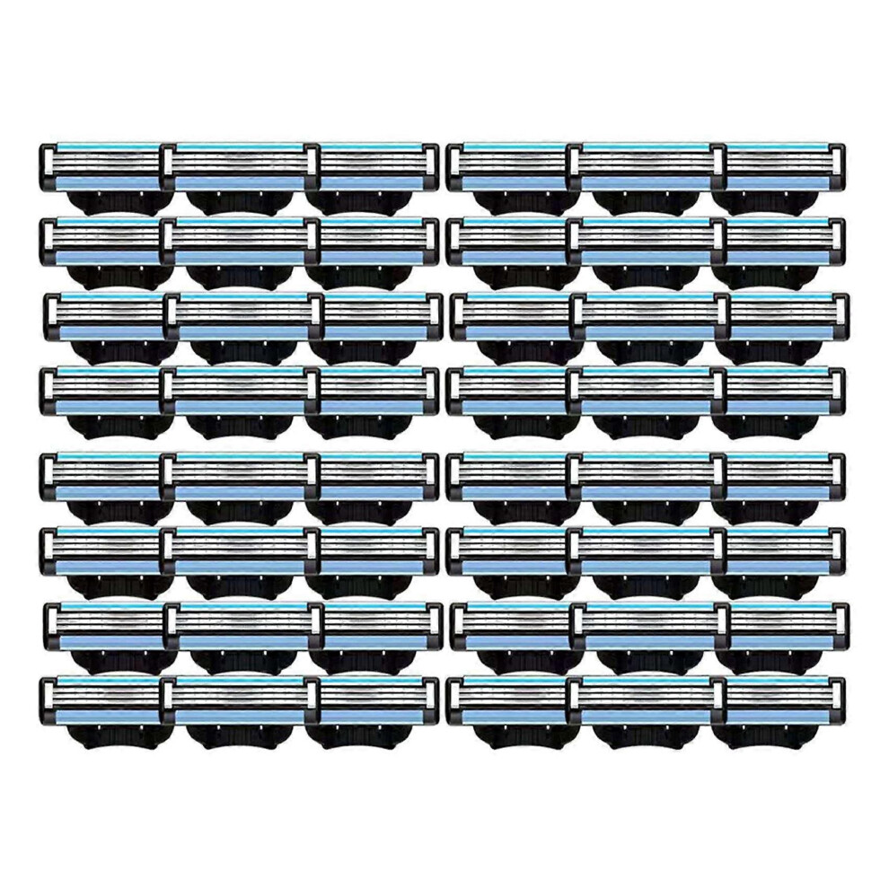 48 Pack Men's Razor Blade Refills compatible with Gillette Mach 3, 3 Layer Blades with Lubrication Strips Anti-Clog Design for Daily Shaving