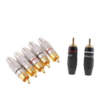 Solderless RCA Male Connector, Compatible with AWG 3 Gauge Wire, 24K Gold Plated Adapter for Audio Signal