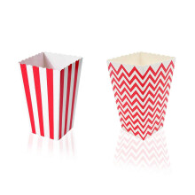 Popcorn-rasiat 20 kpl punavalkoisia raidallisia ja aaltokuvioituja pahvisia säilytysrasioita 7x7x11,5 cm