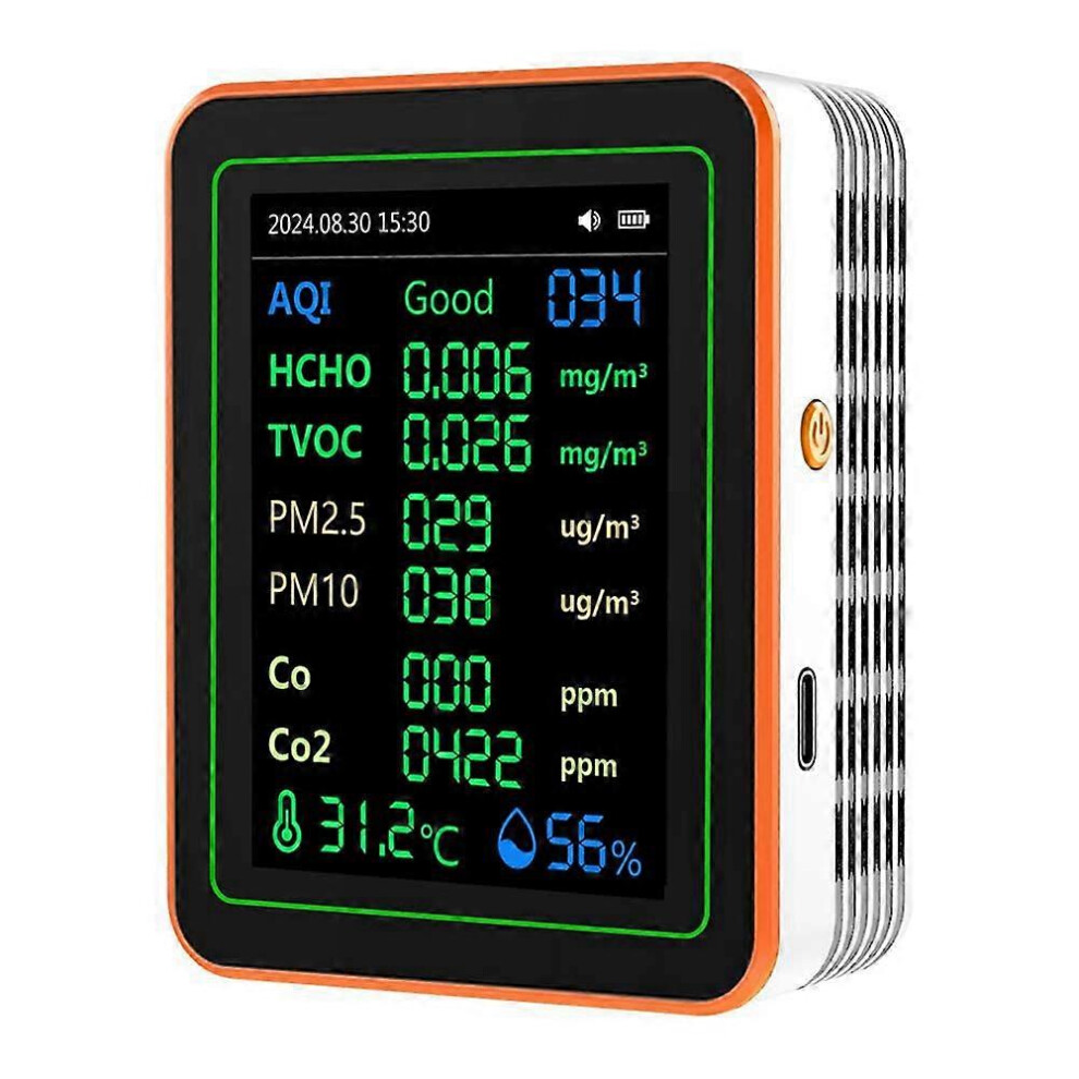12 In 1 Air Quality Monitor Pm2.5 Pm10 Co Co2 Formaldehyde Tvoc Detector 2.8 Inch Tft Screen For Home Office School 6966168141433