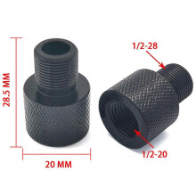 Thread Adapter 1/2-20 UNF Female to 1/2-28 UNEF Male, Steel, 8mm Through Hole, 3/4 Inch Body OD, 1/2 Inch Thread Length