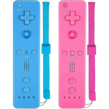 Wireless Controller Compatible with Nintendo Wii and Wii U, 2 Pack with Silicone Case and Wrist Strap, Pink and Blue