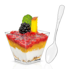 Einweg-Kuchenförmchen aus Kunststoff, 60 ml, transparent, quadratisch, Dessertförmchen für Hochzeitsfeiern, 50 Stück