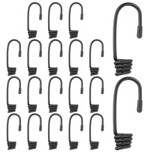 Ganchos para cuerda elástica de 1/4 de pulgada, 20 unidades, metal con revestimiento de látex negro para asegurar carga, camping y senderismo