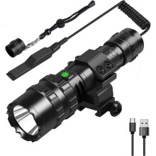 Lampe Torche Tactique 4000LM Rechargeable 5 Modes IP65 avec Interrupteur de Pression pour Chasse Randonnée