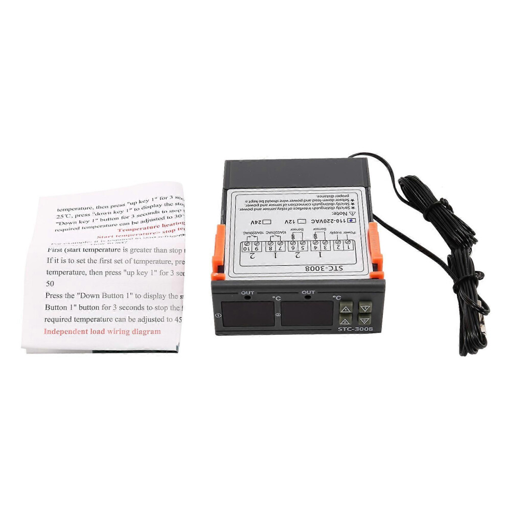 Stc-3008 110-220V Dual Digital Thermostat Temperature Controller For Incubator Greenhouse Aquarium With 2 Ntc Temperature Probes 6966168013648