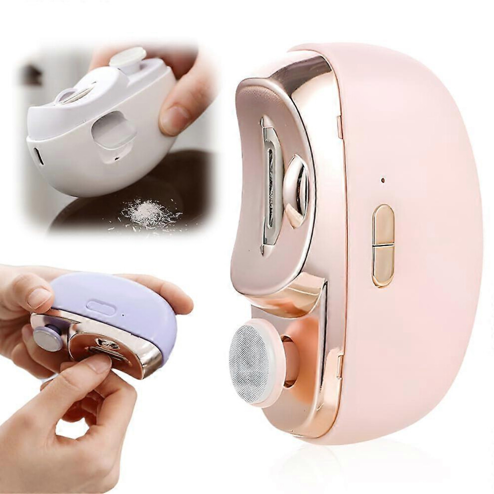 Electric Nail Clipper for Seniors with Safety Lock, LED Light, Nail Fragment Collector, Pink Ergonomic Design for Limited Dexterity