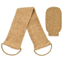 Hemp Fibre Back Scrub Strip and Exfoliating Gloves Set for Deep Cleansing of Back, Arms and Legs