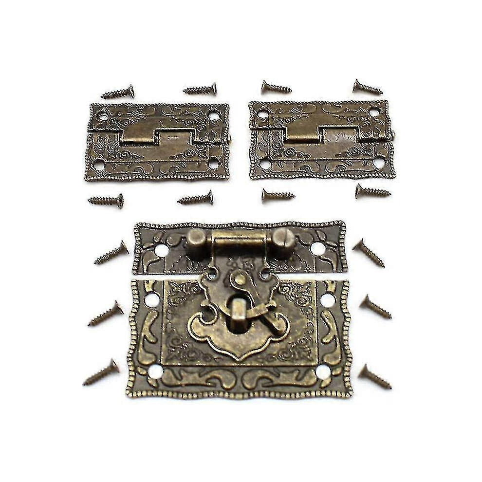 2 Pcs Bronze Iron Box Clasps and Hinges Antique Copper Finish Corrosion Resistant for Wooden Jewellery Box Cabinet DIY Craft Projects
