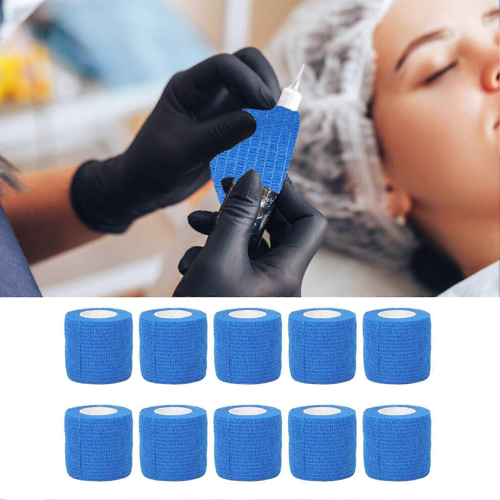 Blue Self Adhesive Elastic Bandage 10Pcs 5Cm X 450Cm Non Woven Fabric For Tattoo Handle, Sports Joint Support, Camera Protection