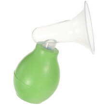Tire-lait manuel, cornet transparent en caoutchouc et plastique vert pour l'expression et le recueil du lait.