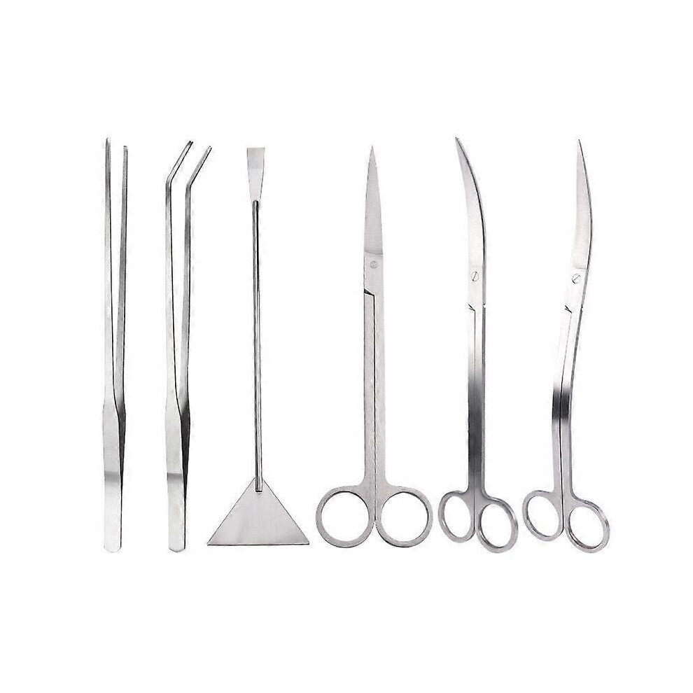 Stainless Steel 6 in 1 Aquarium Aquascaping Tool Kit with Tweezers Scissors Spatula for Freshwater Saltwater Fish Tank Plant Care