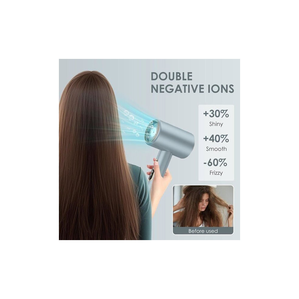 Ionic Hair Dryer 2400W AC Motor for Fast Drying, NTC Temperature Control, HD Display, Styling Nozzle Included