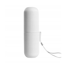 Reisetui voor tandenborstel en tandpasta, elegant wit, veilige kliksluiting en hanger voor op reis.
