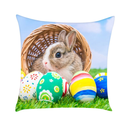 Kussensloop met paashaasprint, polyester, 45x45 cm