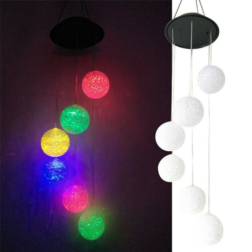 Sino de vento solar com bolas de LED que mudam de cor (1 unidade)