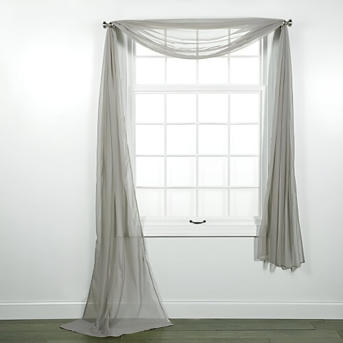 Lenço transparente cinza prateado para cortina, modelo bandô, 94 x 550 cm (37 x 216 polegadas).
