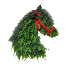 Guirlanda decorativa com cabeça de cavalo para a parede da porta de entrada.