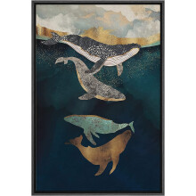 Tela impressa com baleias e pintas sob um mar azul, 61 x 91 cm (24 x 36 polegadas)