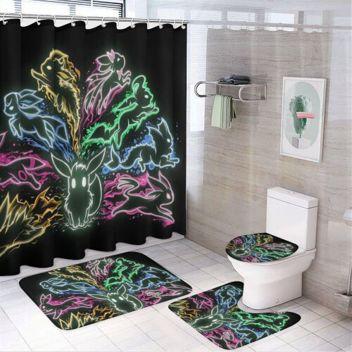 Sprchový závěs Eeveelution, sada 4 kusů, polyester