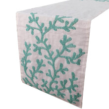 Ivory white handmade table runner silk beaded 14 x 72 inch