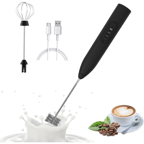 Mousseur à lait portable rechargeable avec 2 fouets