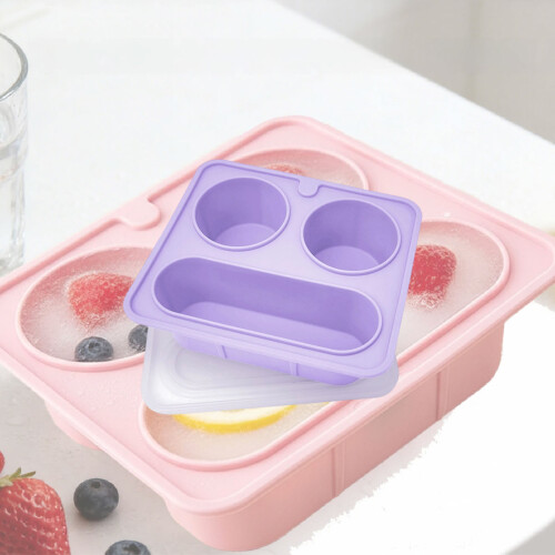 Leak Proof Silicone Ice Cubes Tray With Removable Lid-Sky Blue 2