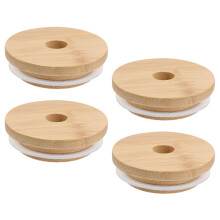 Set van 4 bamboe deksels voor weckpotten met een brede opening.