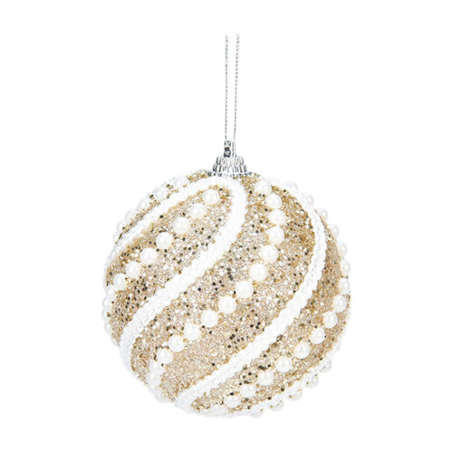 Glitter Sequin Christmas Ornament Balls, Gold, 2 Pack