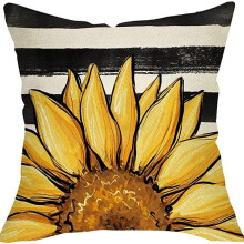 Fodera per cuscino decorativo con girasoli e righe in stile rustico, 45x45 cm (18x18 pollici)