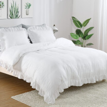 White Ruffled Duvet Cover Set Queen 3 pcs