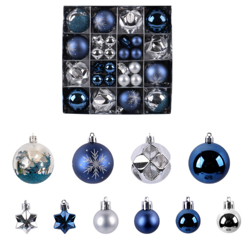 Vintage Blue & Silver Christmas Tree Ornaments Set