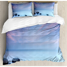 Beach Duvet Cover Set Pale Blue Lilac 1 Cover 2 Pillowcases