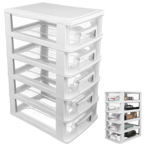 Storage Cabinet with Clear Drawers 5-Drawer White