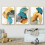 Tableau abstrait sur toile, impression sur feuille bleue, verte, jaune et dorée 1