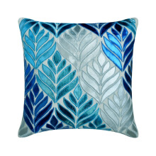 Taies d'oreiller beiges, 61 x 61 cm, en coton et lin, motif floral métallisé, style carré moderne - Bleu clair