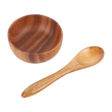 Wooden Salad Bowl Set Round with Servers