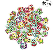 50Pcs Owl Shaped Wooden Buttons Mixed Color Two-Hole Decorative Buttons for Sewing DIY Craft