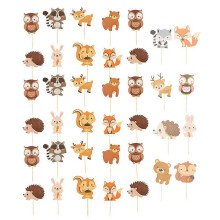 32 Pcs Woodland Creature Cupcake Toppers, Owl Bakey Cakey Zoo Party Decorations