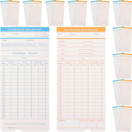 100 Sheets Time Cards Universal Weekly Monthly Attendance Timecard Sheets for Office Use