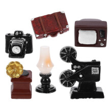 1 Set Doll House Miniature Electric Appliance Television Kerosene Lamp Suitcase Phonograph